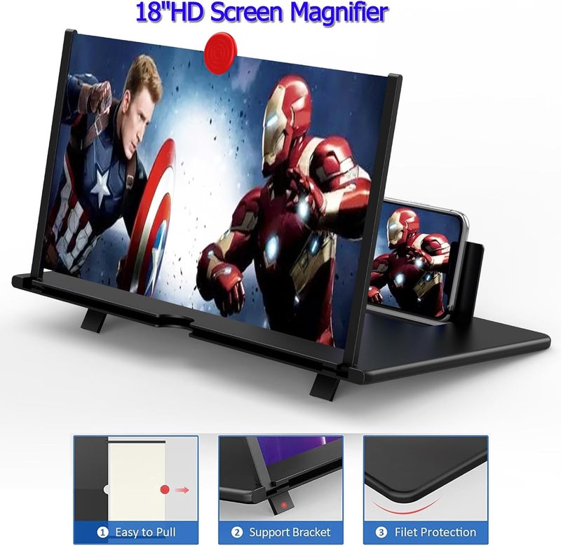 Fopudy 18" Screen Magnifier for Cell Phone, Mobile Phone 3D HD Magnifying Projector Screen Enlarger for Movies, Videos and Gaming, Foldable Phone Stand with Screen Amplifier,Compatible with All Phones - Image 2